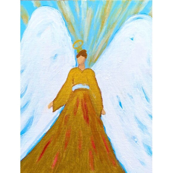 Original Acrylic Painting Angel Art Gold White Halo 8x10 Framed Spiritual  Decor - Picture 4 of 6